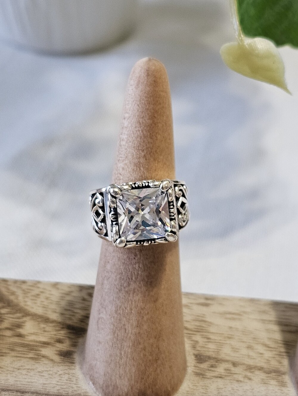 Silpada Uptown Sterling Silver Square-Center Clear Stone Ring Size 5 1/2